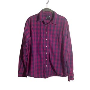 American Eagle Plaid Flannel Shirt Cowgirl M Magenta Purple Soft Button Down